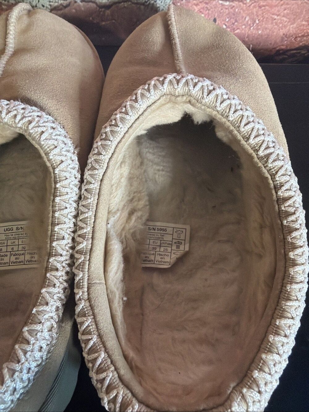 UGG Tasman Slipper Women 8 Beige Suede Shearling Slip On 5955 Cozy Loungewear - Picture 4 of 5
